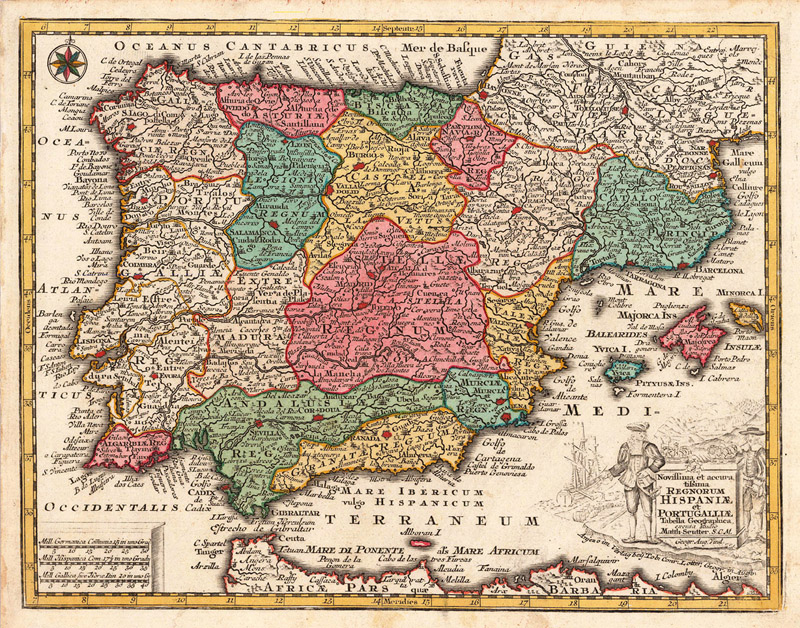 Spanje + Portugal 1656 Seutter